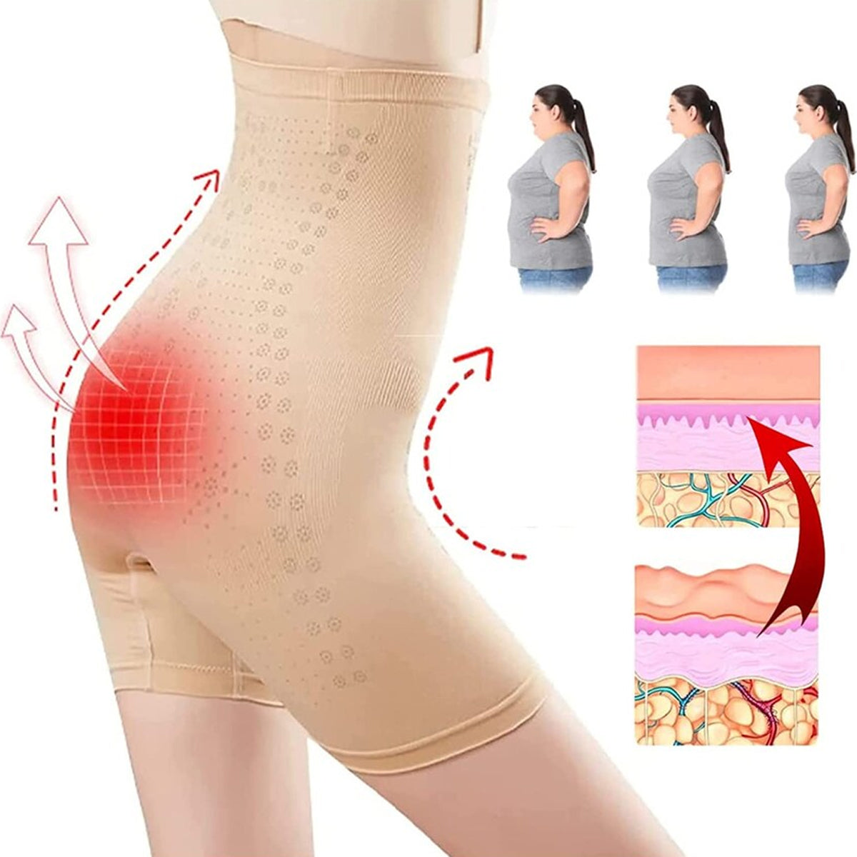 Olsic High Waist Abdomen Slimming Short Pants Tummy Control Panties Women Body Shaper Underwear -Elastic-Shapewear