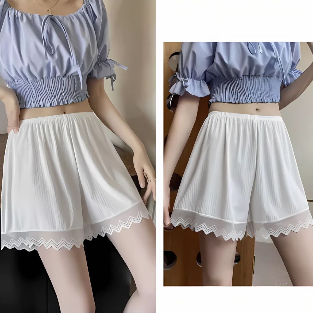 Olsic Ribbed Cotton Shorts Elastic Waist Women (Multi color) Pack of 2