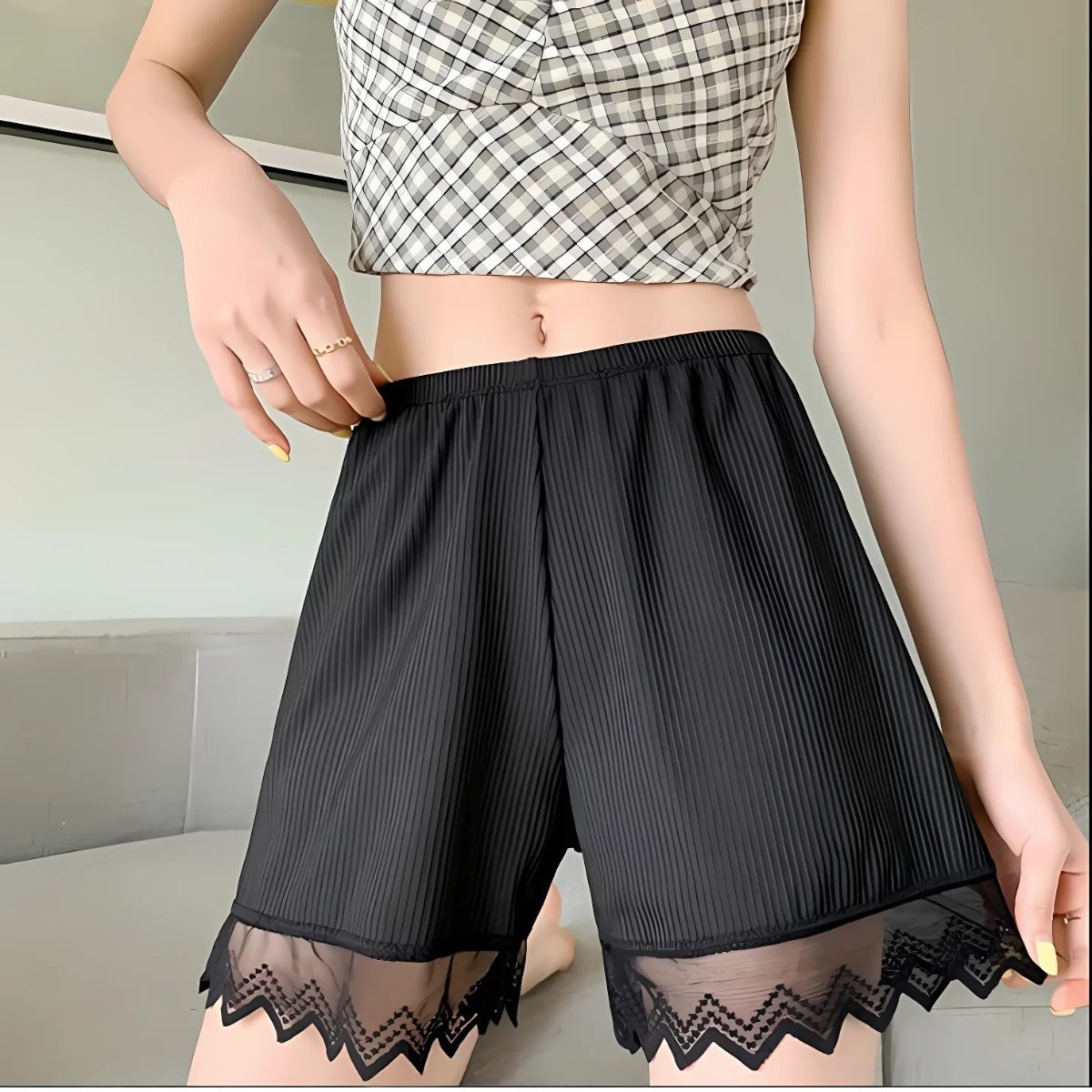 Olsic Ribbed Cotton Shorts Elastic Waist Women (Multi color) Pack of 2