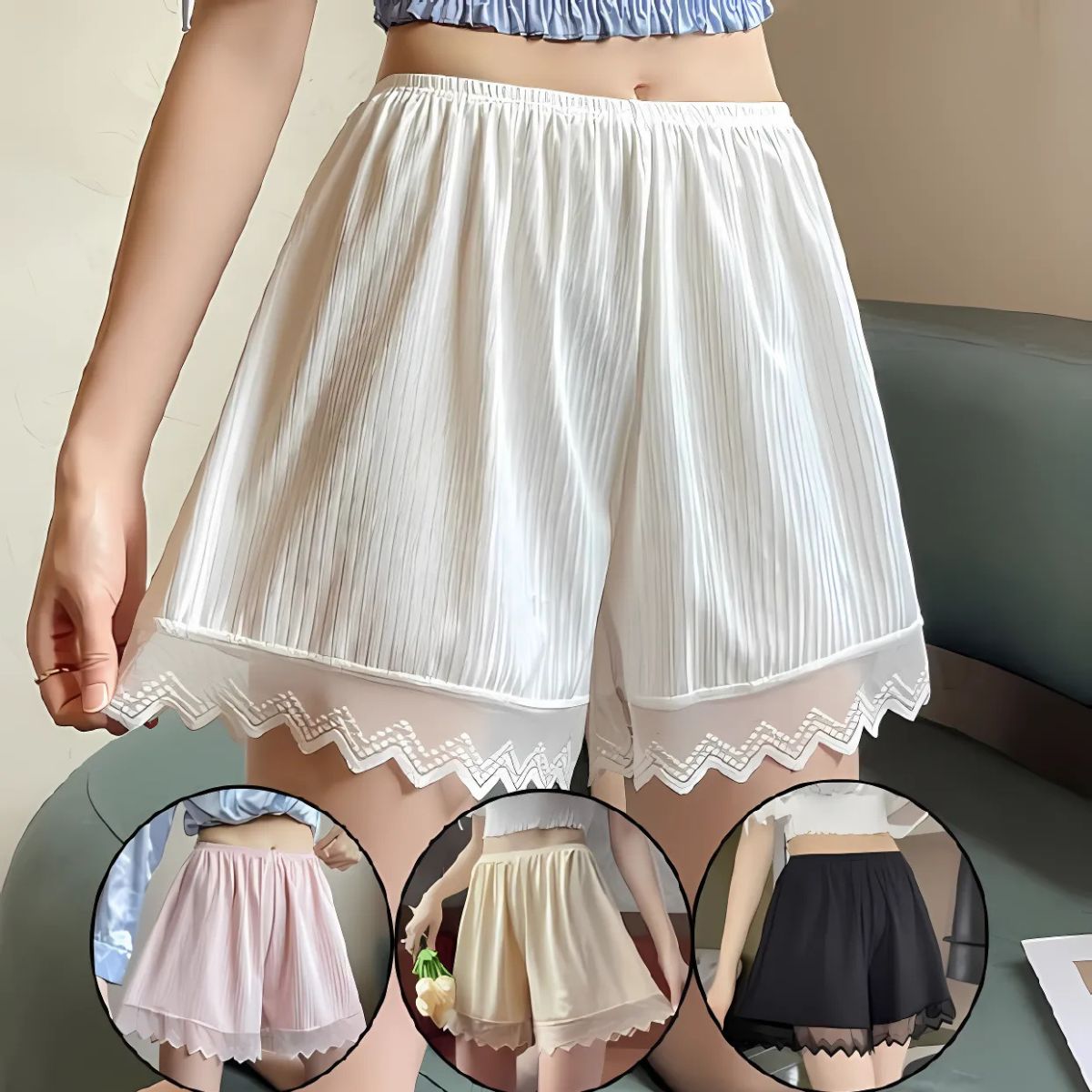 Olsic Ribbed Cotton Shorts Elastic Waist Women (Multi color) Pack of 2