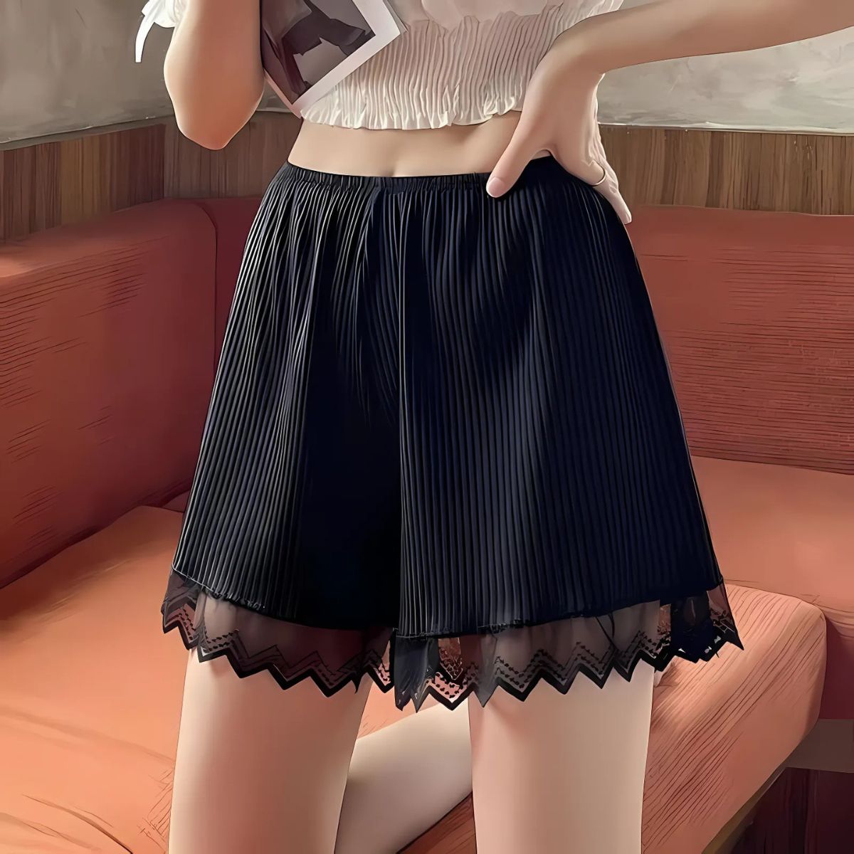 Olsic Ribbed Cotton Shorts Elastic Waist Women (Multi color) Pack of 2