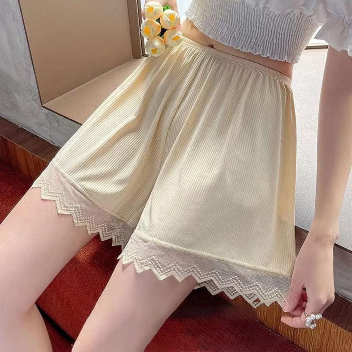 Olsic Ribbed Cotton Shorts Elastic Waist Women (Multi color) Pack of 2