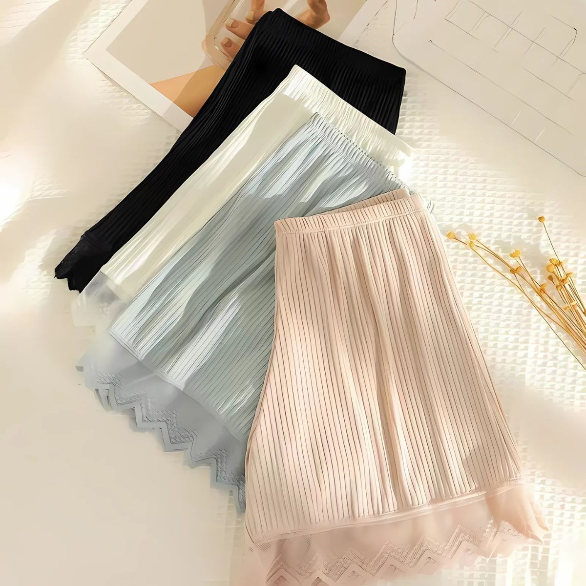 Olsic Ribbed Cotton Shorts Elastic Waist Women (Multi color) Pack of 2