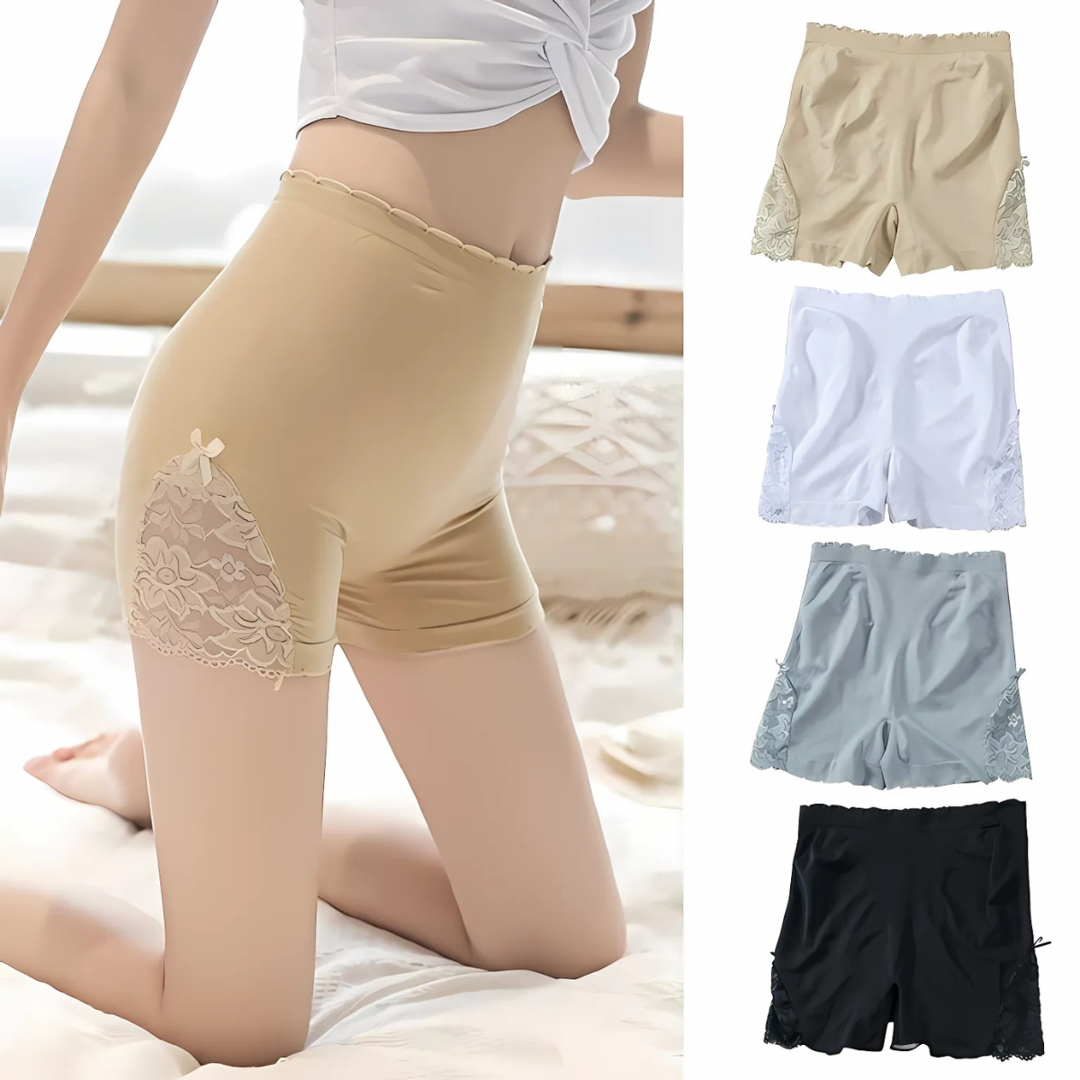 Olsic Lady Seamless Boxer Shorts Lace Safety Pants Underwear Knickers Panties(Pack of 2)