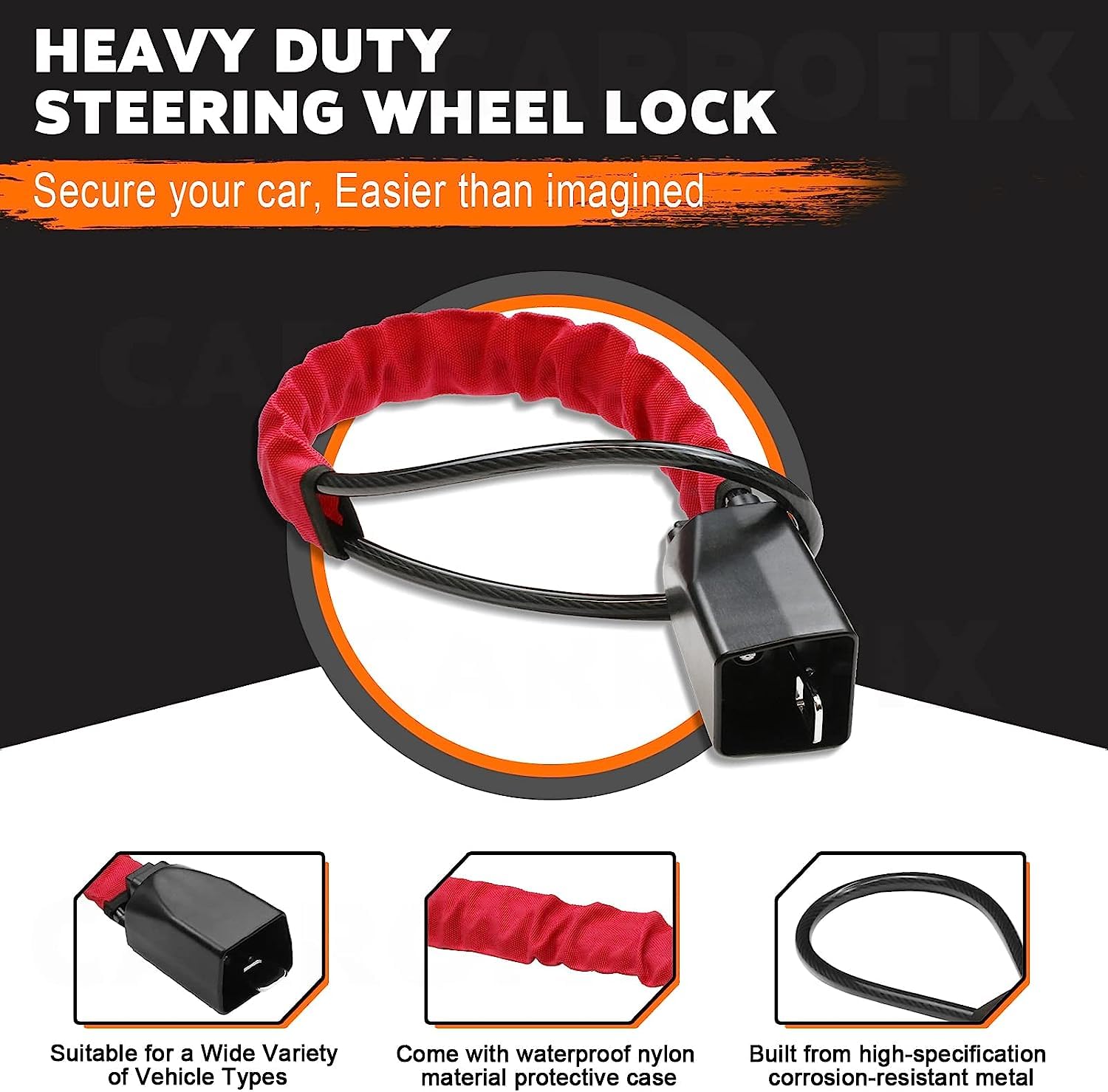 Car Steering Wheel Lock, Heavy Duty Safety Belt Buckle Attachment Steel Car Wheel Lock
