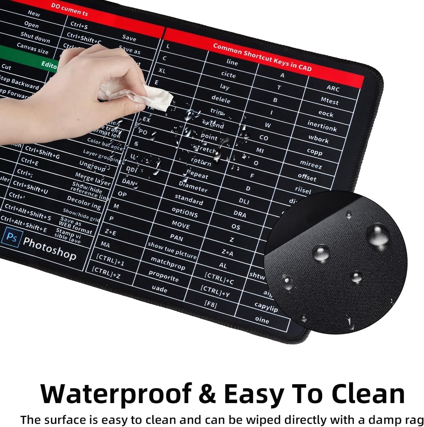 Olsic Large Mouse Pad Word/Excel/Power Point Shortcut Keys Desk Pad Mat Anti-Slip Nice