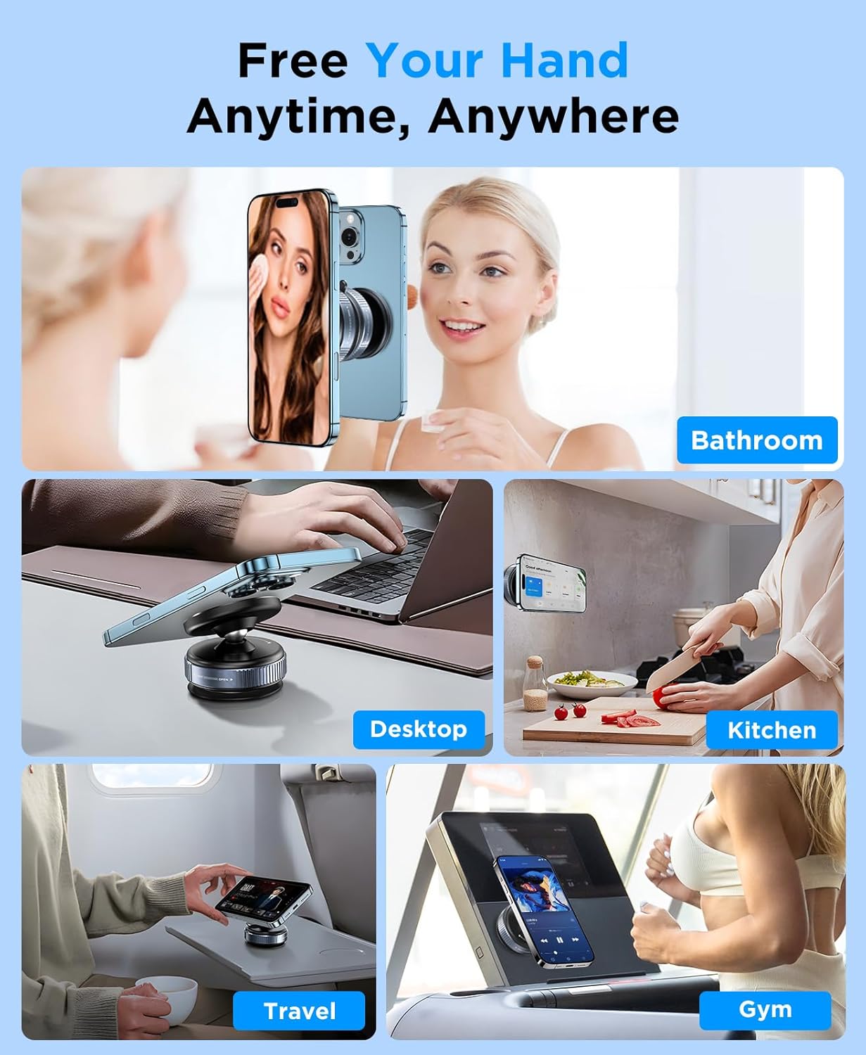 Vacuum Magnetic Phone Holder | 360° Rotating Magnetic Car Mount with Strong Suction Cup for Car, Gym, Mirror & Shower