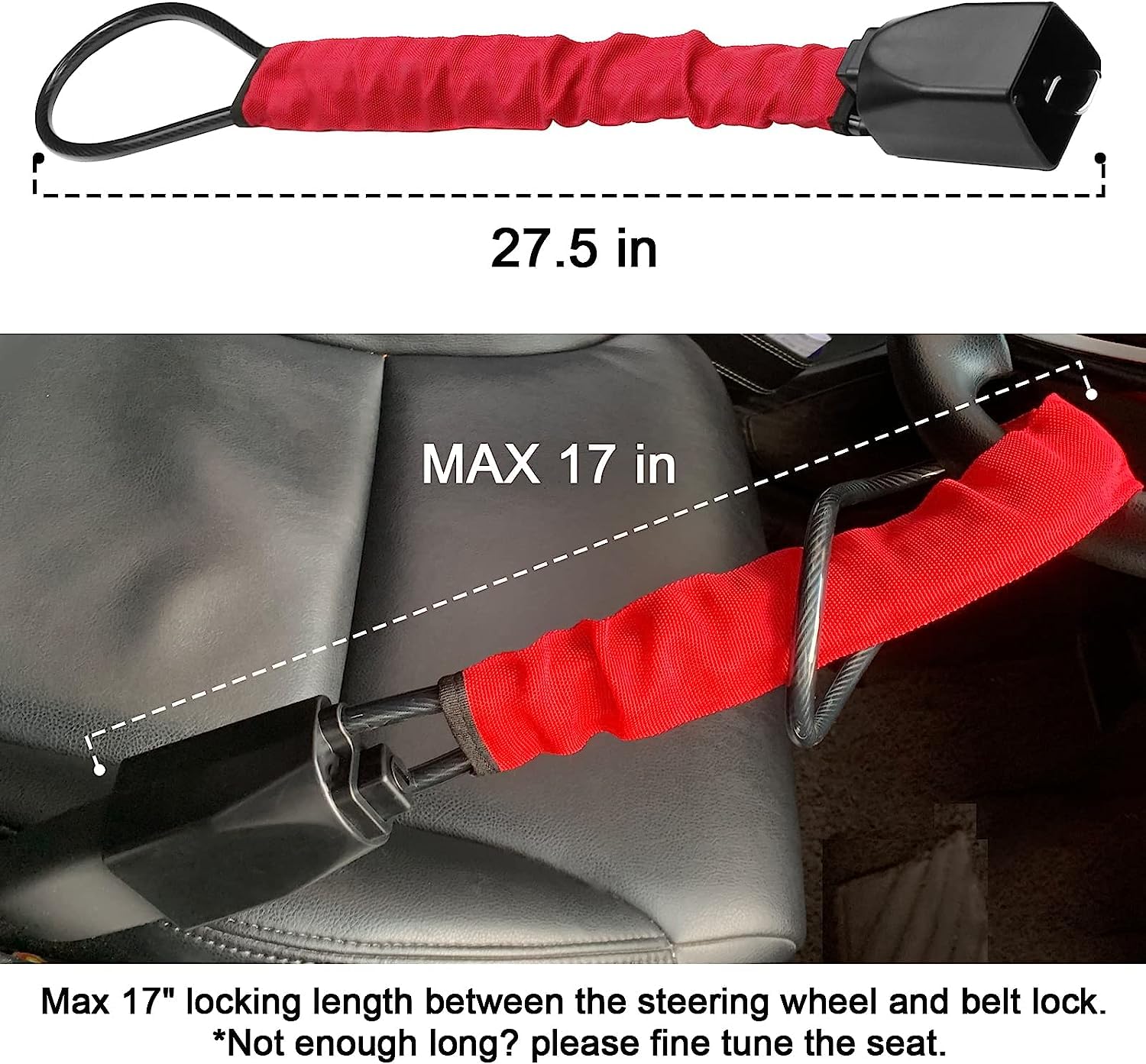 Car Steering Wheel Lock, Heavy Duty Safety Belt Buckle Attachment Steel Car Wheel Lock