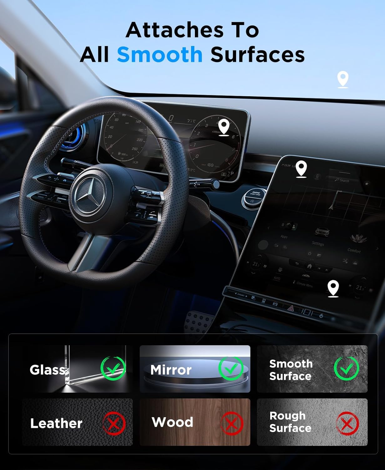 Vacuum Magnetic Phone Holder | 360° Rotating Magnetic Car Mount with Strong Suction Cup for Car, Gym, Mirror & Shower