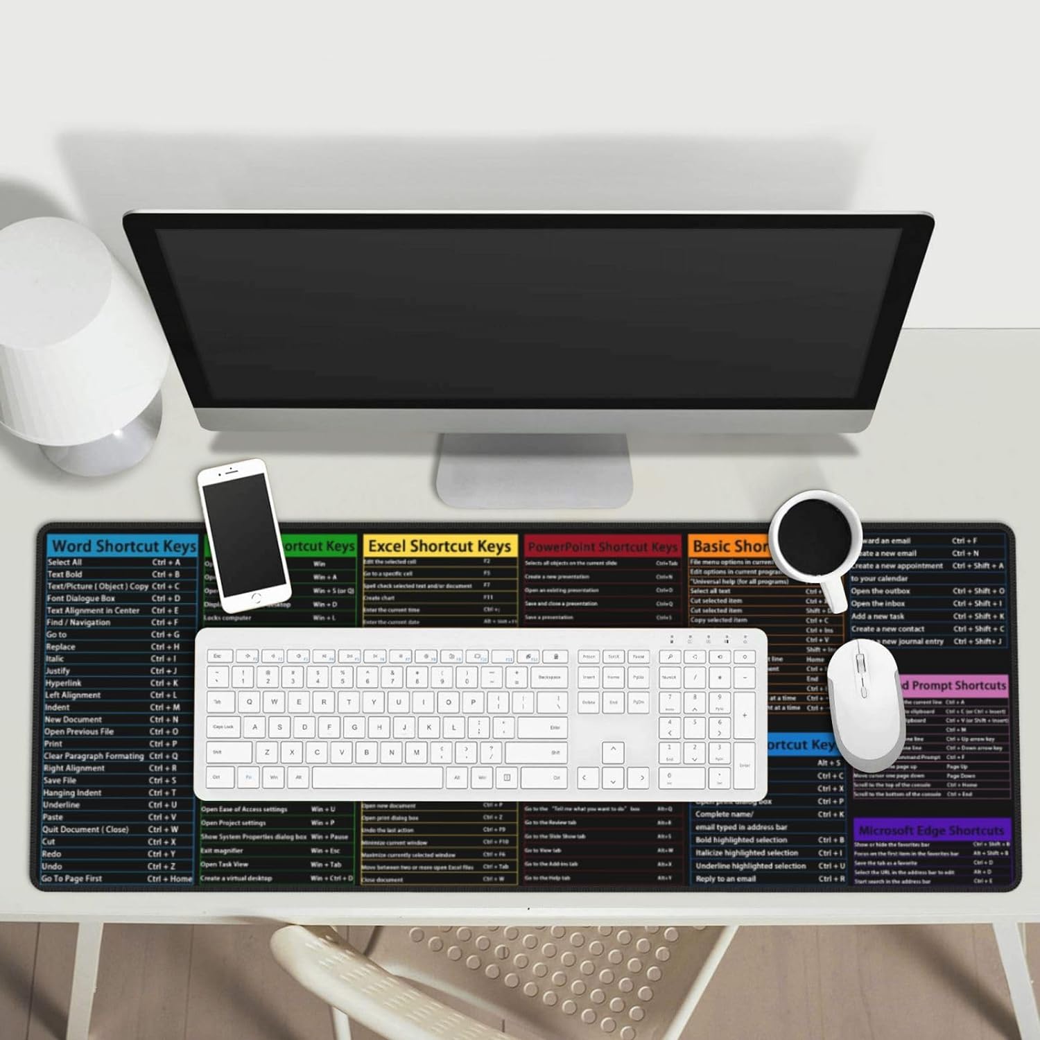 Olsic Large Mouse Pad Word/Excel/Power Point Shortcut Keys Desk Pad Mat Anti-Slip Nice
