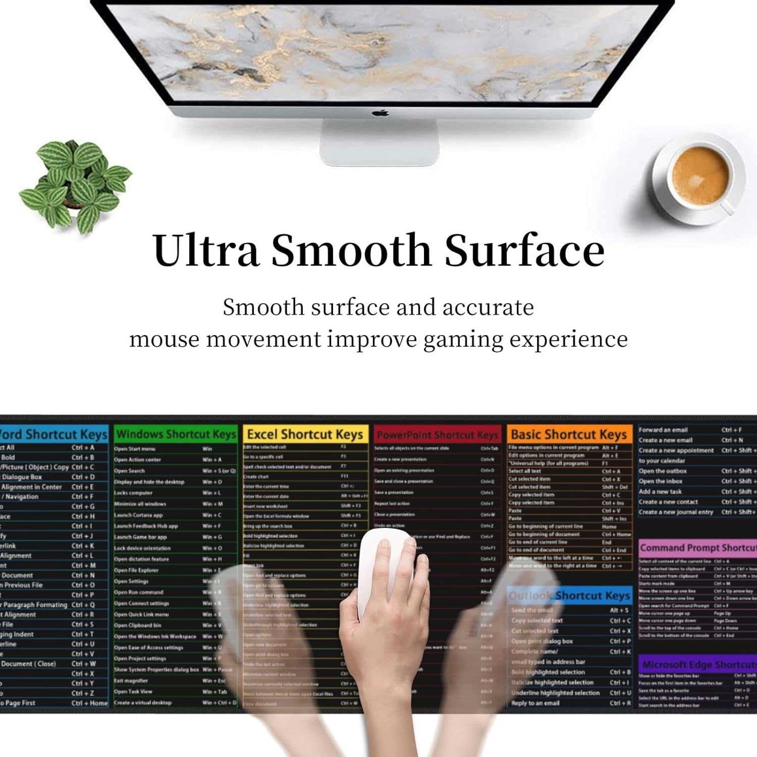 Olsic Large Mouse Pad Word/Excel/Power Point Shortcut Keys Desk Pad Mat Anti-Slip Nice