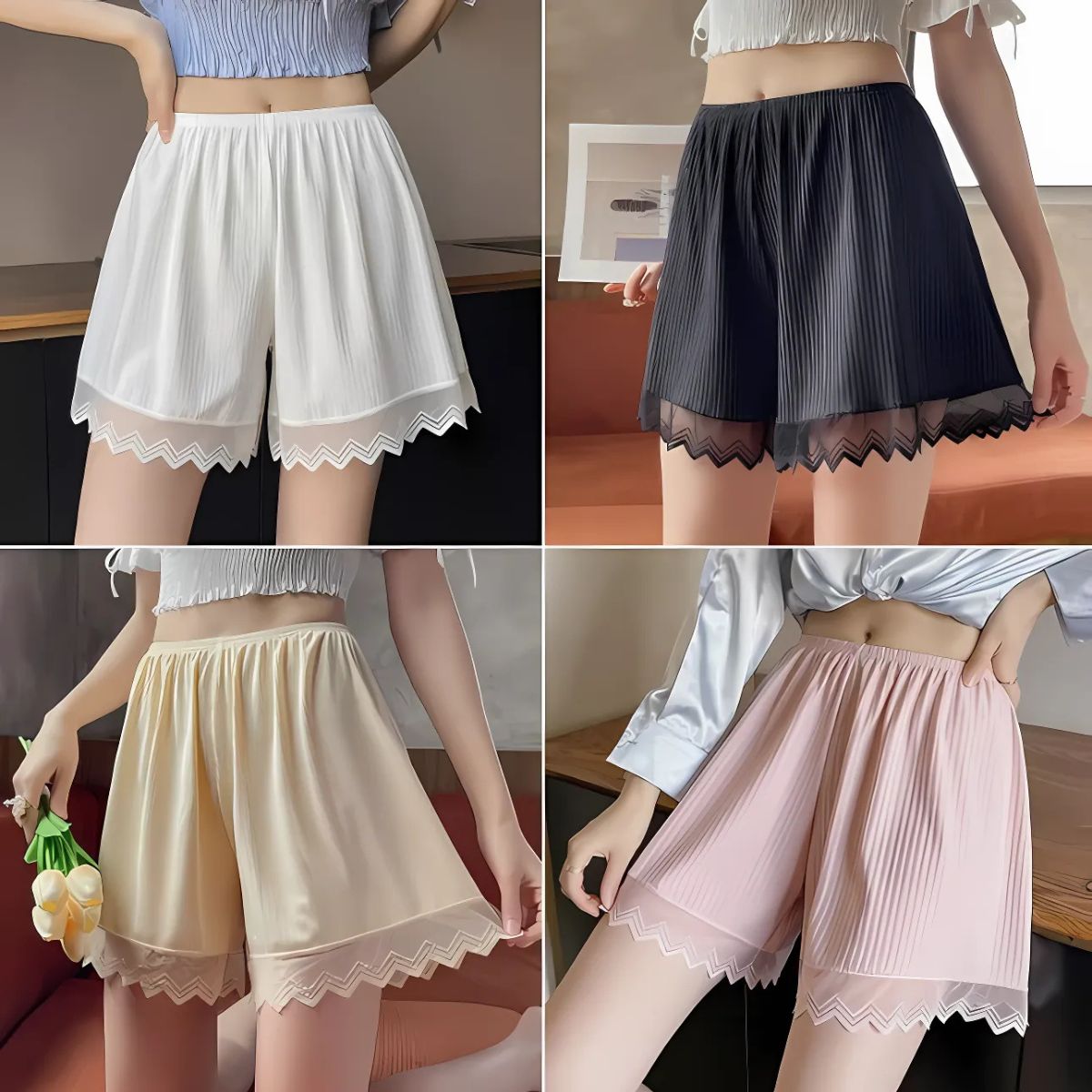 Olsic Ribbed Cotton Shorts Elastic Waist Women (Multi color) Pack of 2