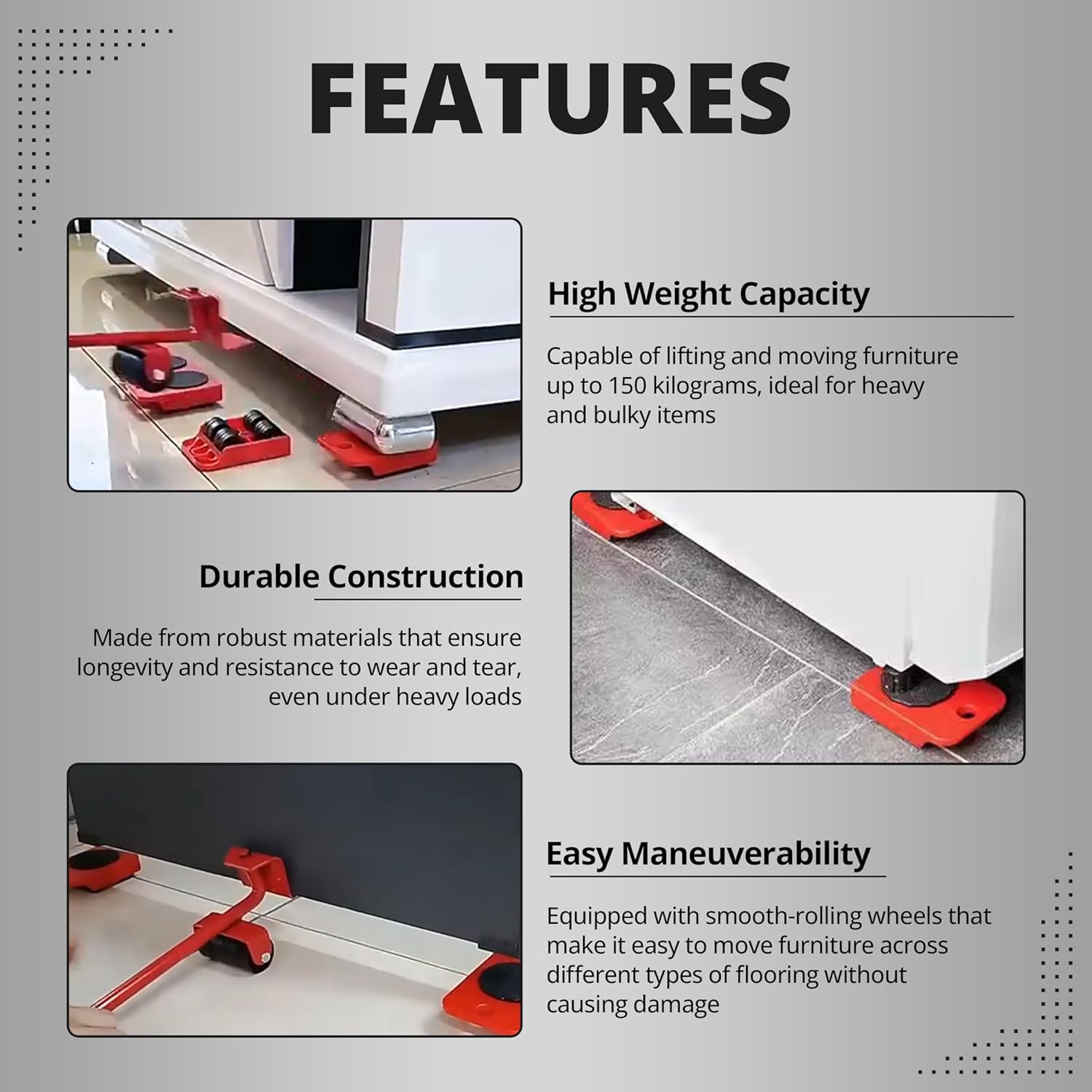 Olsic Furniture heavy duty transport mover wheel roller with lifter bar jack universal trolley shifter