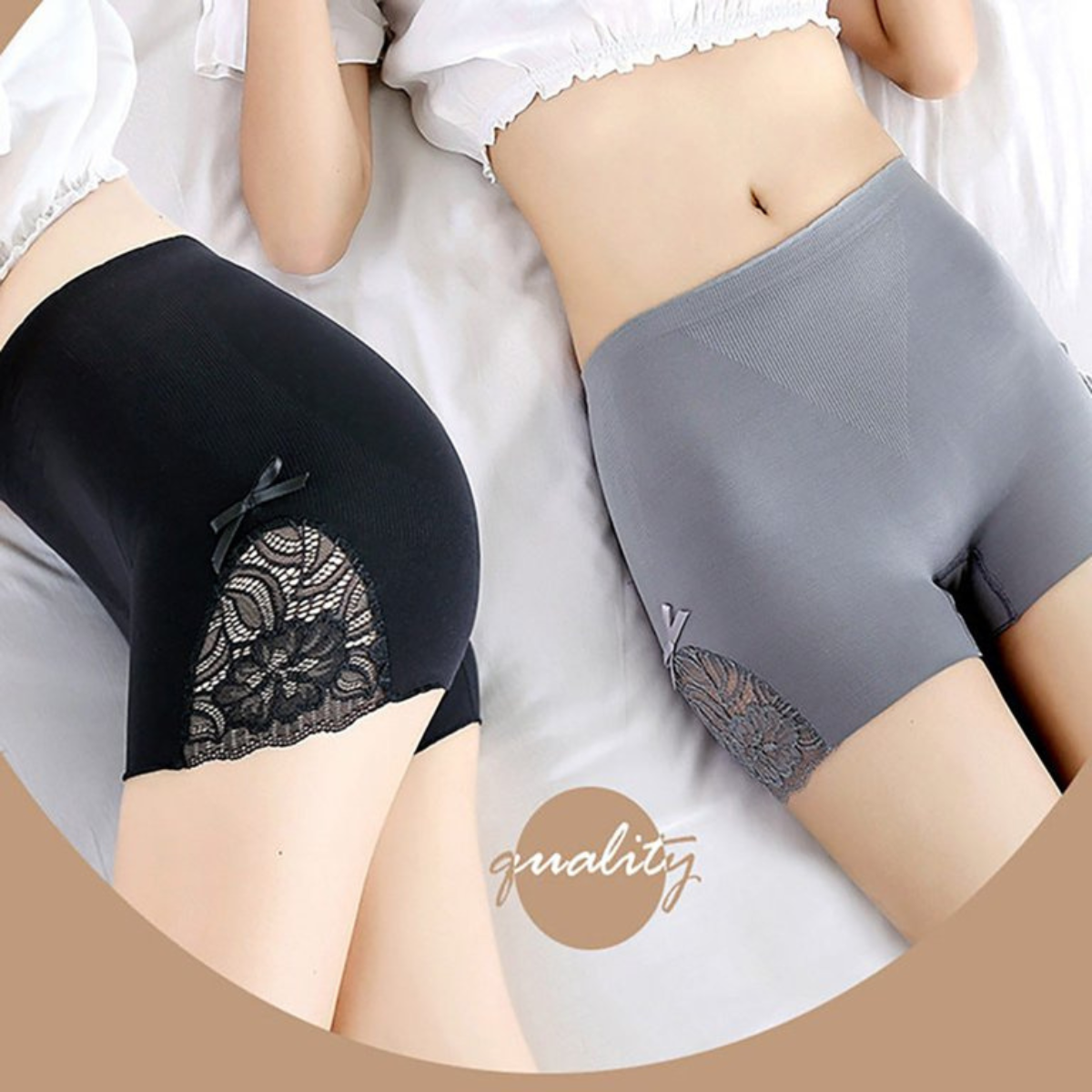 Olsic Lady Seamless Boxer Shorts Lace Safety Pants Underwear Knickers Panties(Pack of 2)