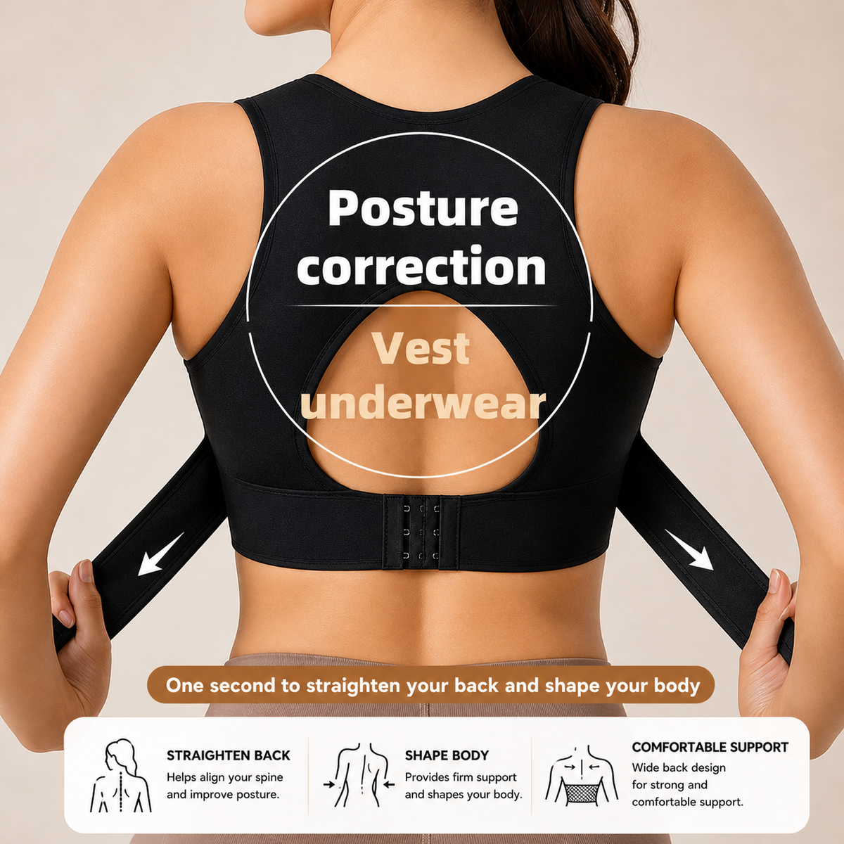 Women’s Posture Support Bra – Seamless Back Support Bra with Wide Straps & Adjustable Hook Closure