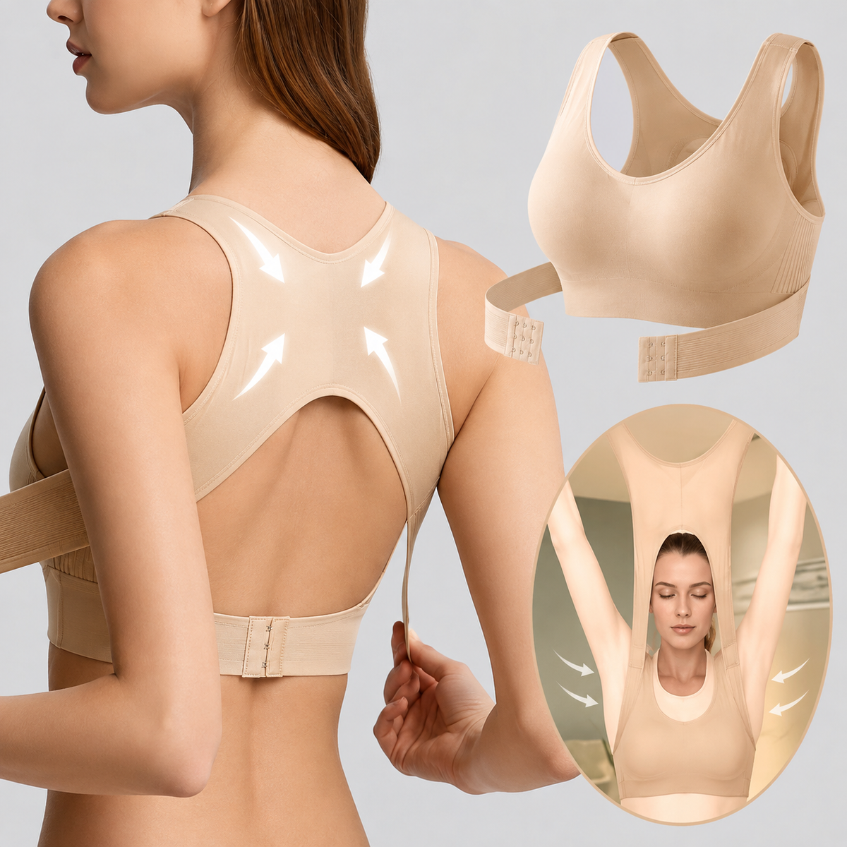 Women’s Posture Support Bra – Seamless Back Support Bra with Wide Straps & Adjustable Hook Closure