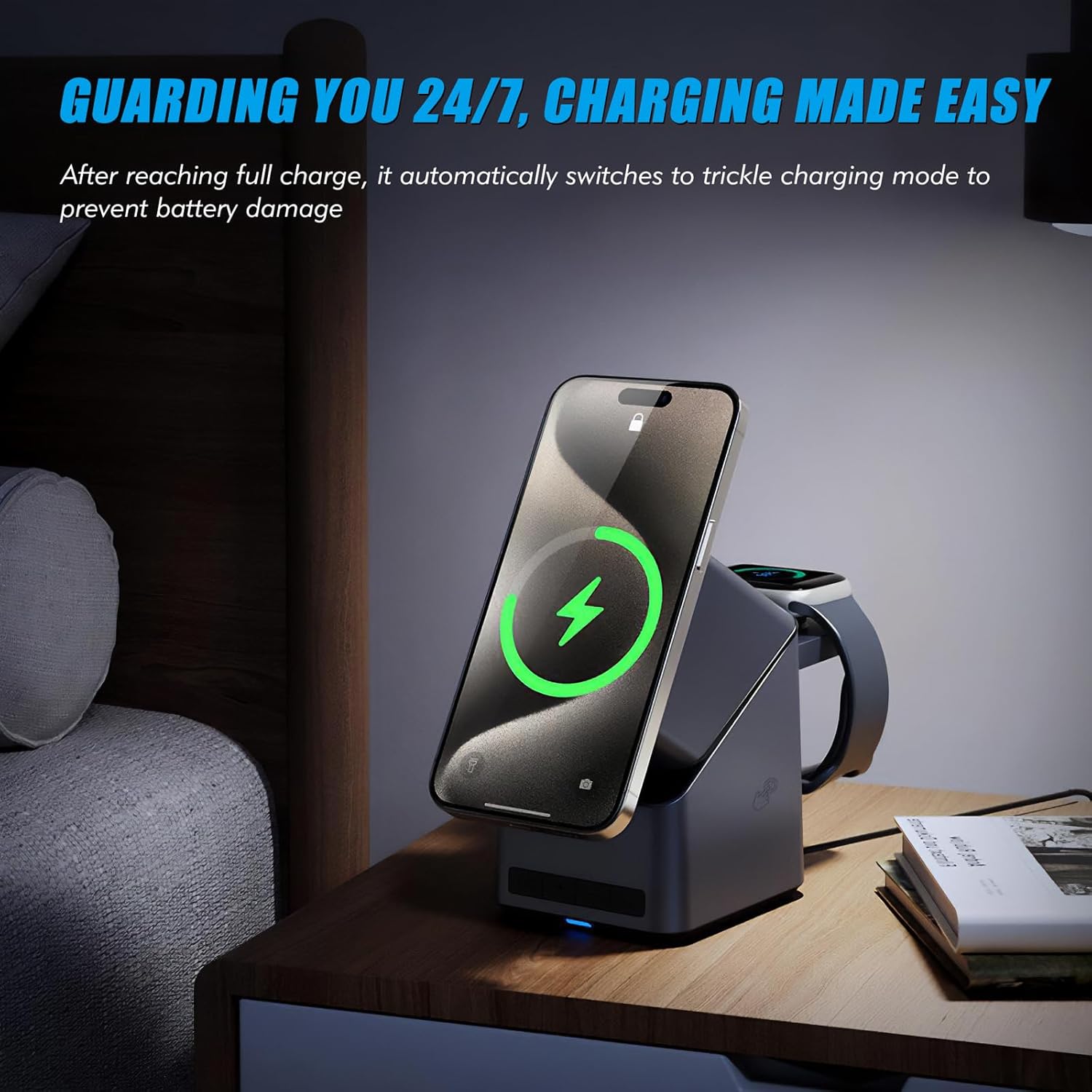 4-in-1 Magnetic Wireless Charger with Digital Clock | 15W Fast Charging Station for iPhone, Apple Watch, AirPods & Qi Phones