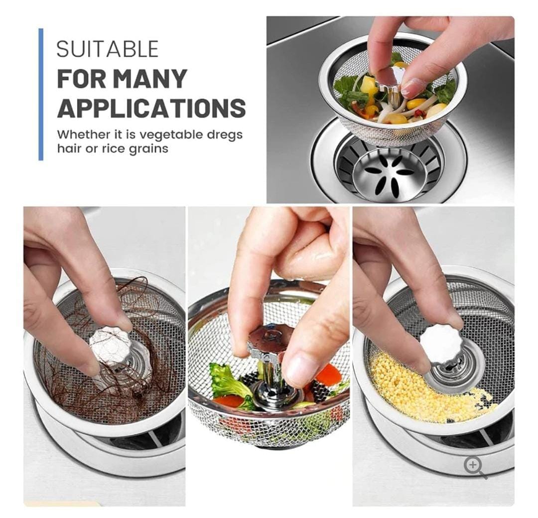 Olsic Kitchen Sink Strainer Stopper Stainless Steel Drain Basket Waste Plug (Pack of 4)