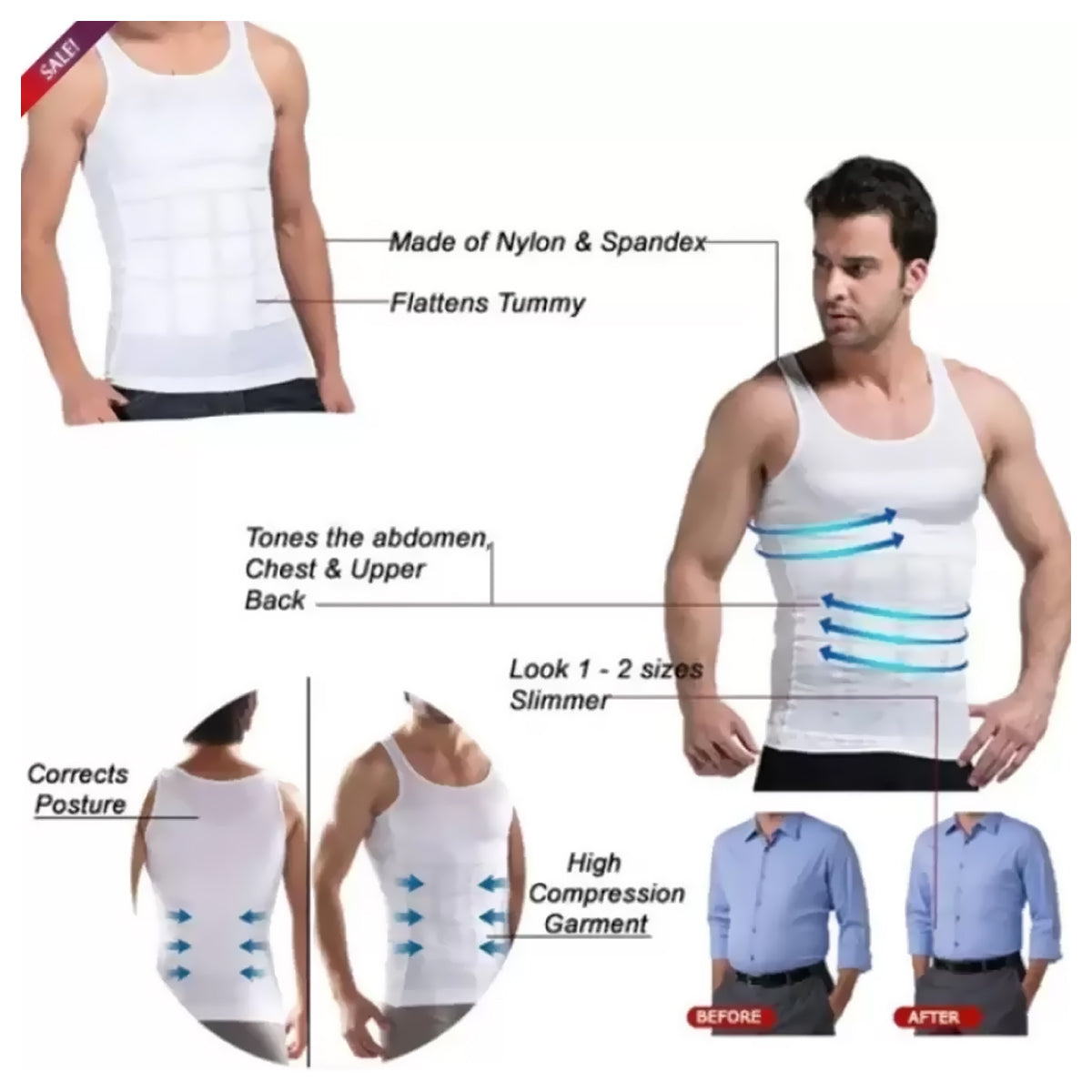 Body Shaper Undershirt Slimming Tummy Tucker Lift  for Men