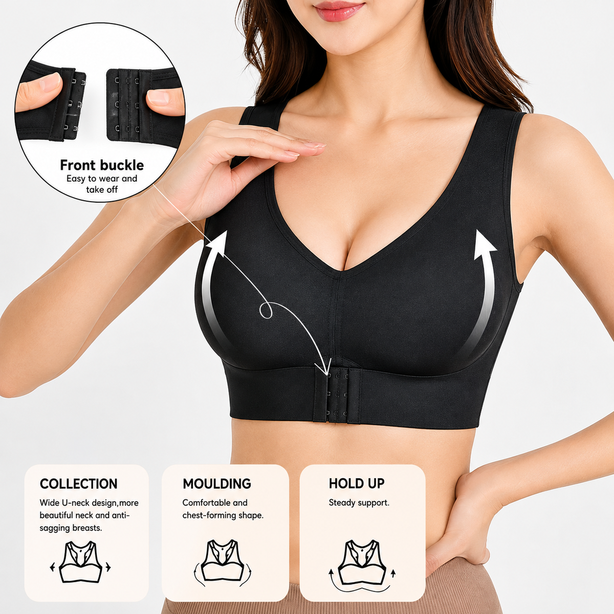 Women’s Posture Support Bra – Seamless Back Support Bra with Wide Straps & Adjustable Hook Closure