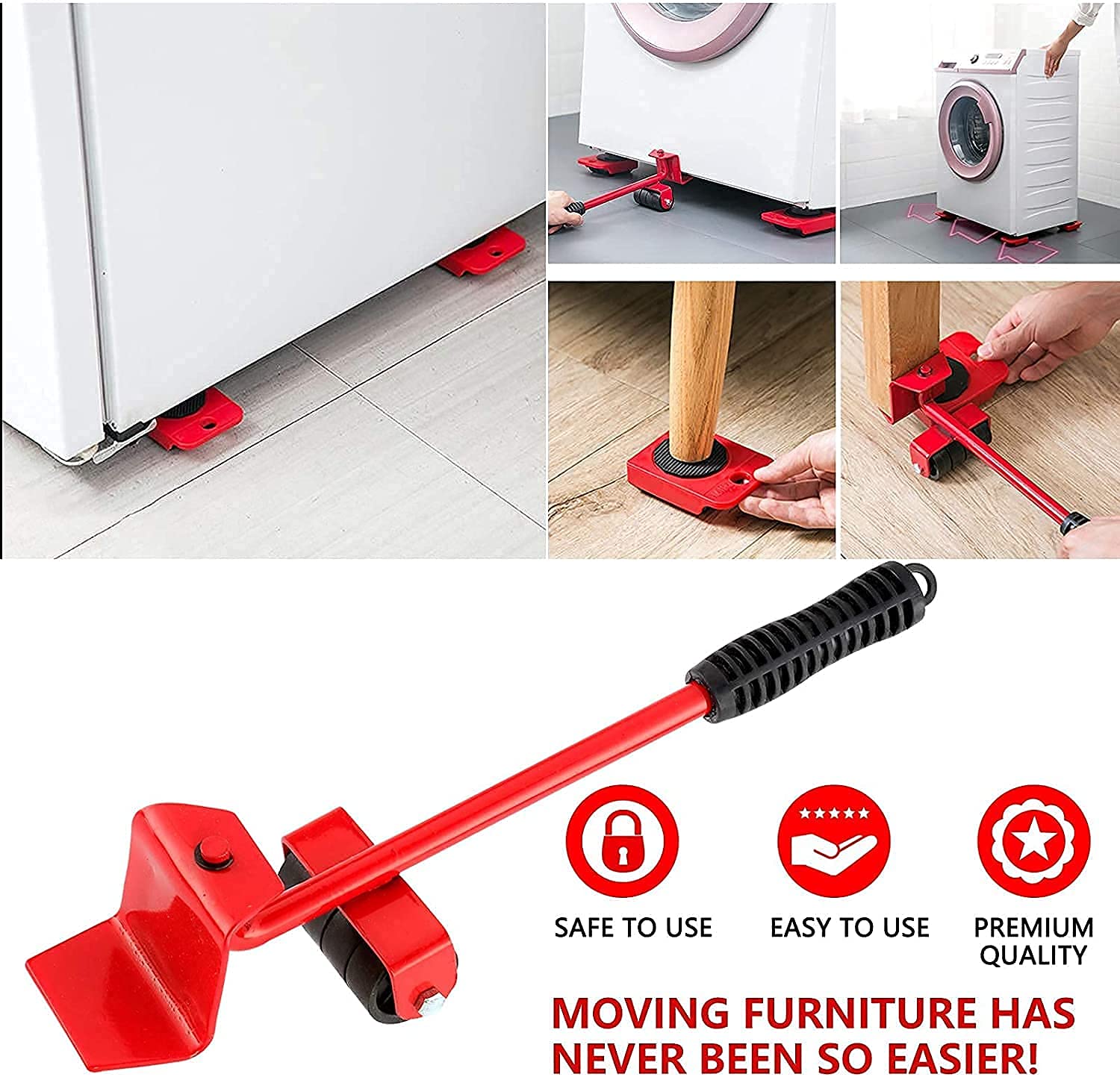 Furniture heavy duty transport mover wheel roller with lifter bar jack universal trolley shifter