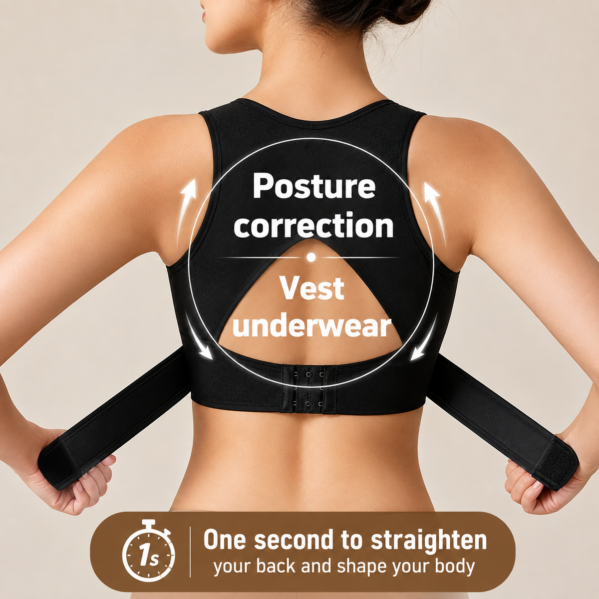 Women’s Posture Support Bra – Seamless Back Support Bra with Wide Straps & Adjustable Hook Closure
