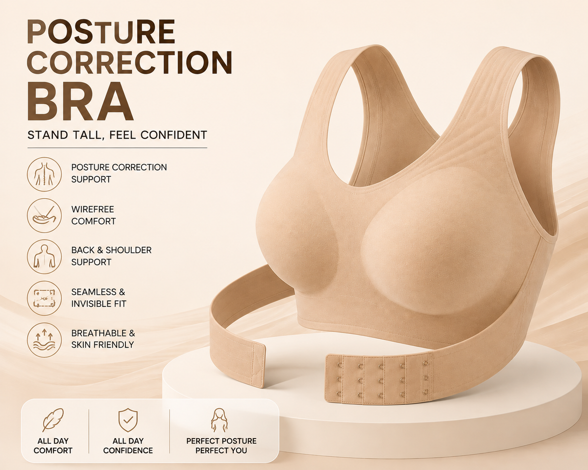 Women’s Posture Support Bra – Seamless Back Support Bra with Wide Straps & Adjustable Hook Closure