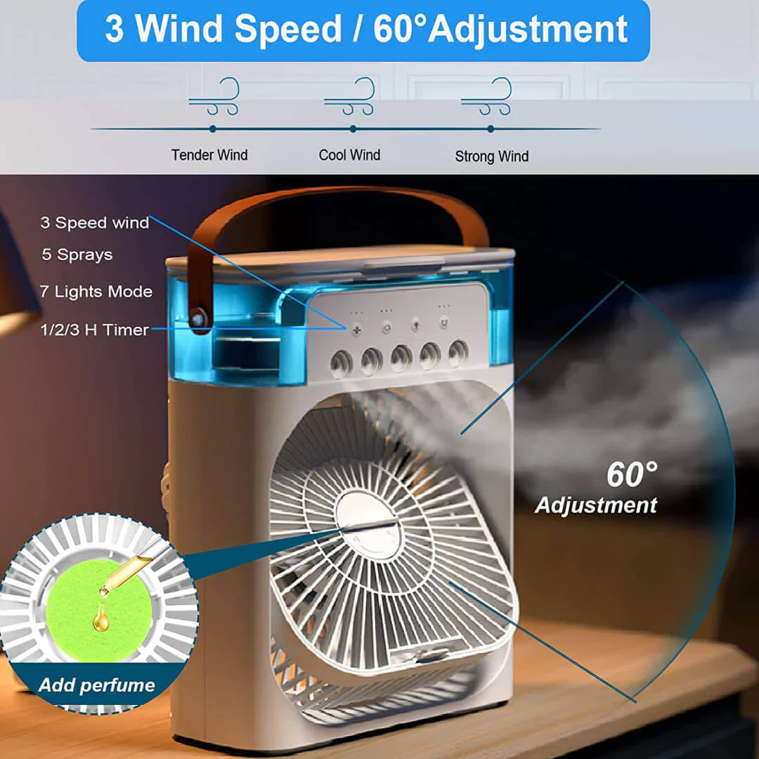 Portable Air Cooler Fan with Water Tank and USB Charging - Mini Air Conditioner for Personal Cooling, Humidifier, and Air Purifier, Perfect for Home, Office, or Outdoor Use
