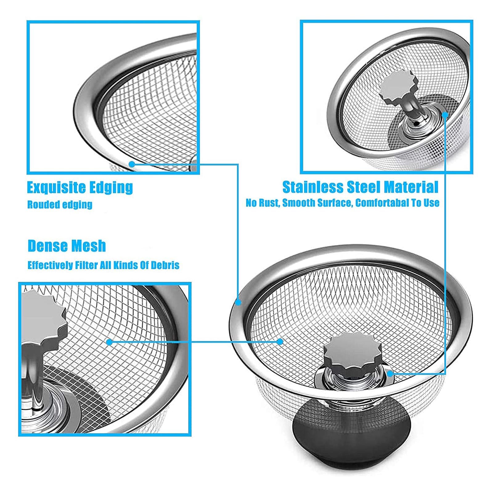 Kitchen Sink Strainer Stopper Stainless Steel Drain Basket Waste Plug (Pack of 4)